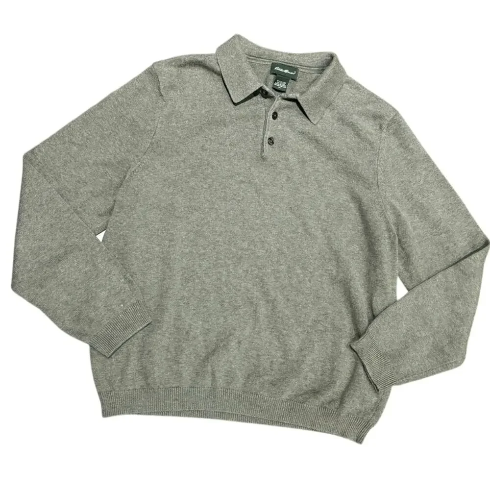 Eddie Bauer Taupe Cotton Blend Polo Style Men's Medium Sweater